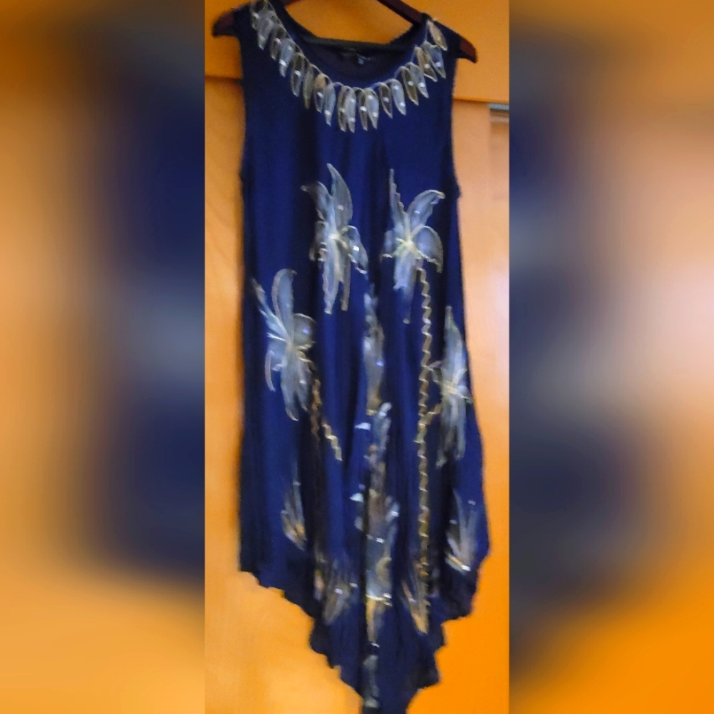Just b Gauze swimsuit cover up Size OS Navy Blue w/ Gold and Rhinestones Accents